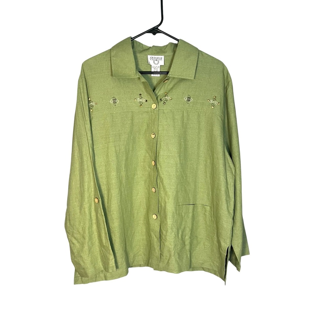 Cervelle NWT Women's‎ Long Sleeve Silk/Linen Button Up Blouse Shirt L